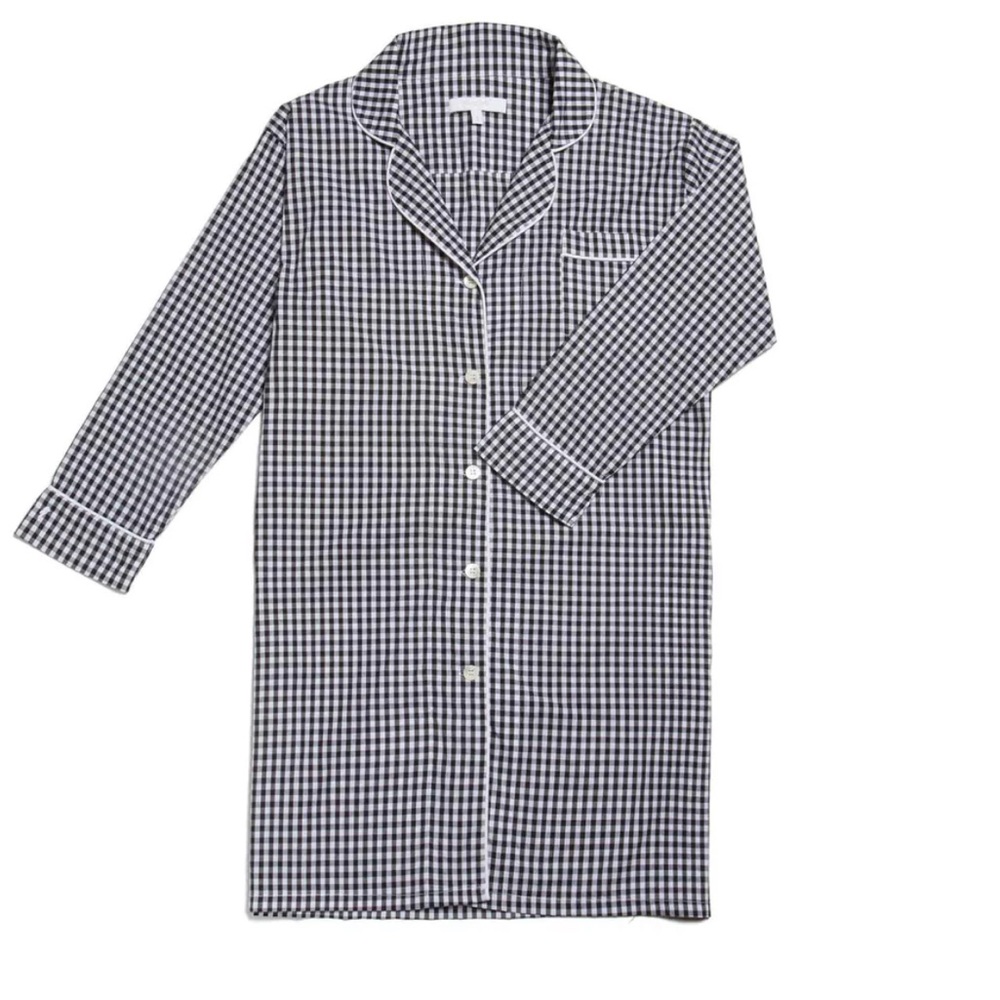 Marigot Black Gingham Check Buttoned Front 100% Cotton Maya Nightshirt Pajamas S